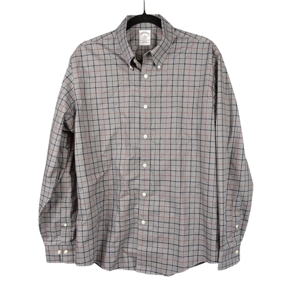 Brooks Brothers Regent Gray Plaid Button Down‎ Long Sleeve Shirt Men's Large